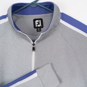 FootJoy FJ Mens Golf Pullover Sweater Gray Purple Stripe Quarter Zip L READ